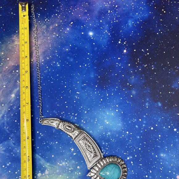 Antique Silver & Turquoise Western Southwestern Bohemian Statement Necklace NEW - Picture 6 of 8